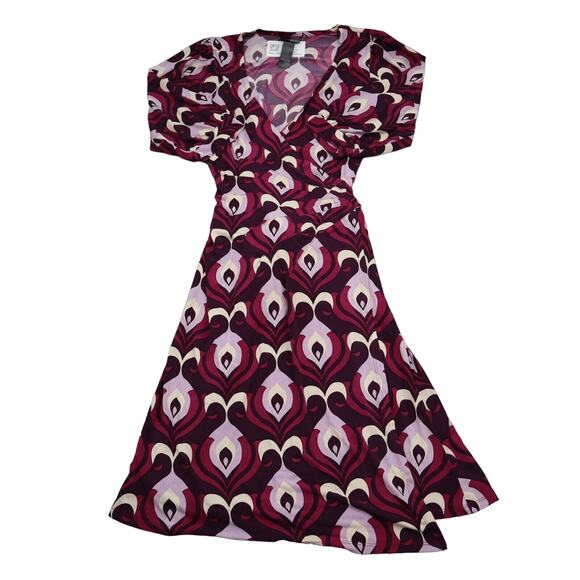 Bisou Bisou Dress Womens 4 Purple Michele Bohbot Short Sleeve Vneck Wrap Style - Picture 1 of 16